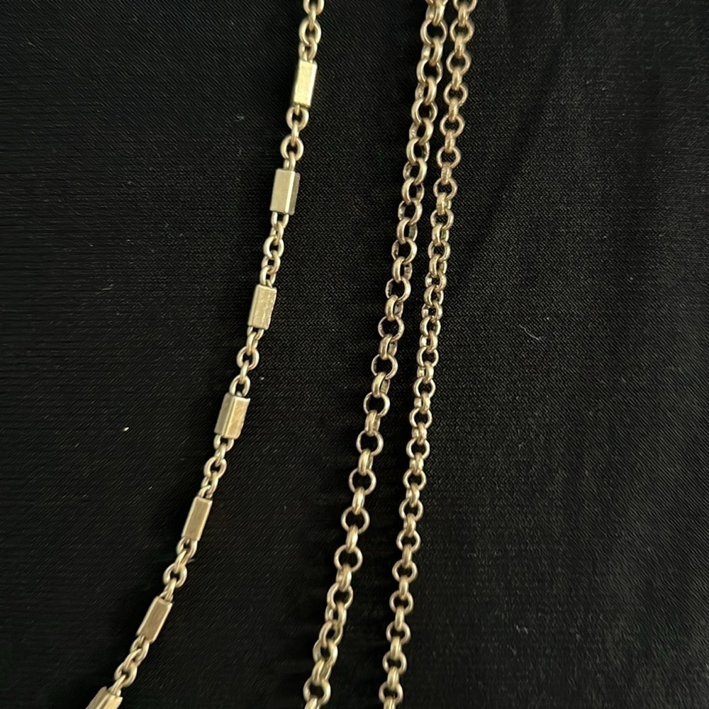 Lucky Brand Gold Tone White Inlayed Tusk Pendant Triple Layer Necklace - Picture 5 of 6